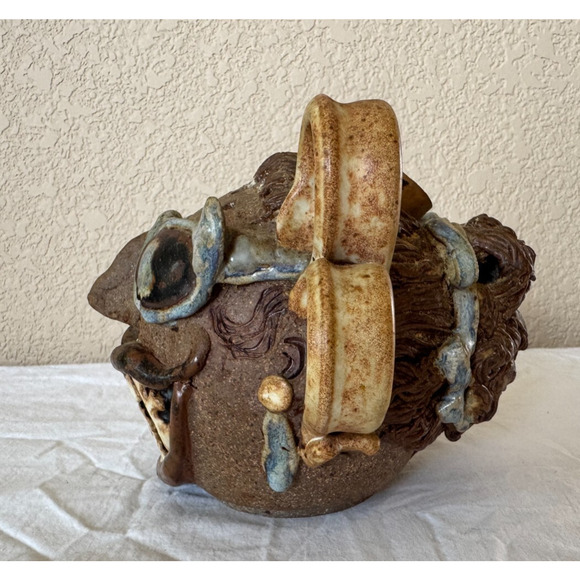 Handmade Pottery Folk Art Ugly Face Jug Big Toothy Smile CHEESE Signed - Picture 7 of 10